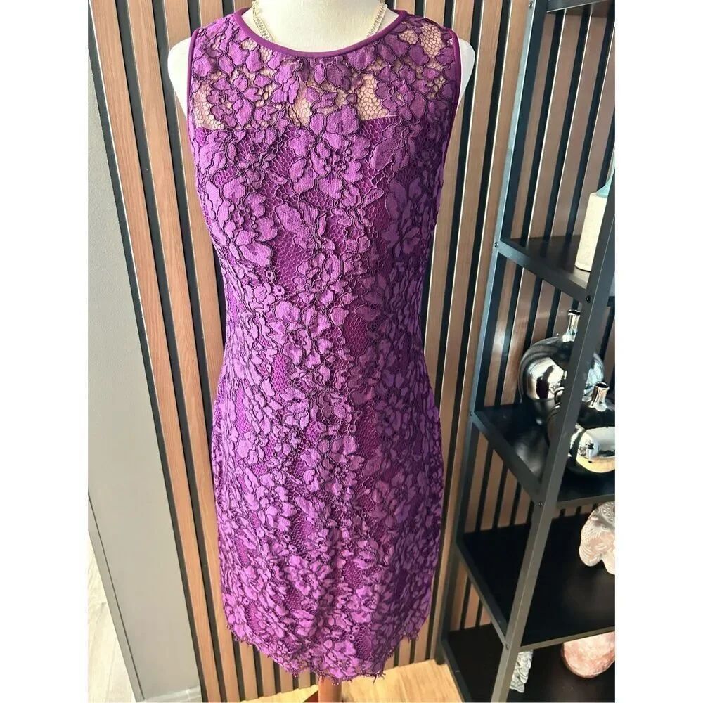Lauren Ralph Lauren Melia Purple Floral Lace Mesh Sheath Dress Size 2 Sleeveless